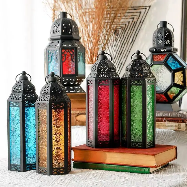 Lanterne Marocchine Appese 2 Pezzi - In Metallo E Vetro, Per Candele, Decorazione Vintage - Foto 6
