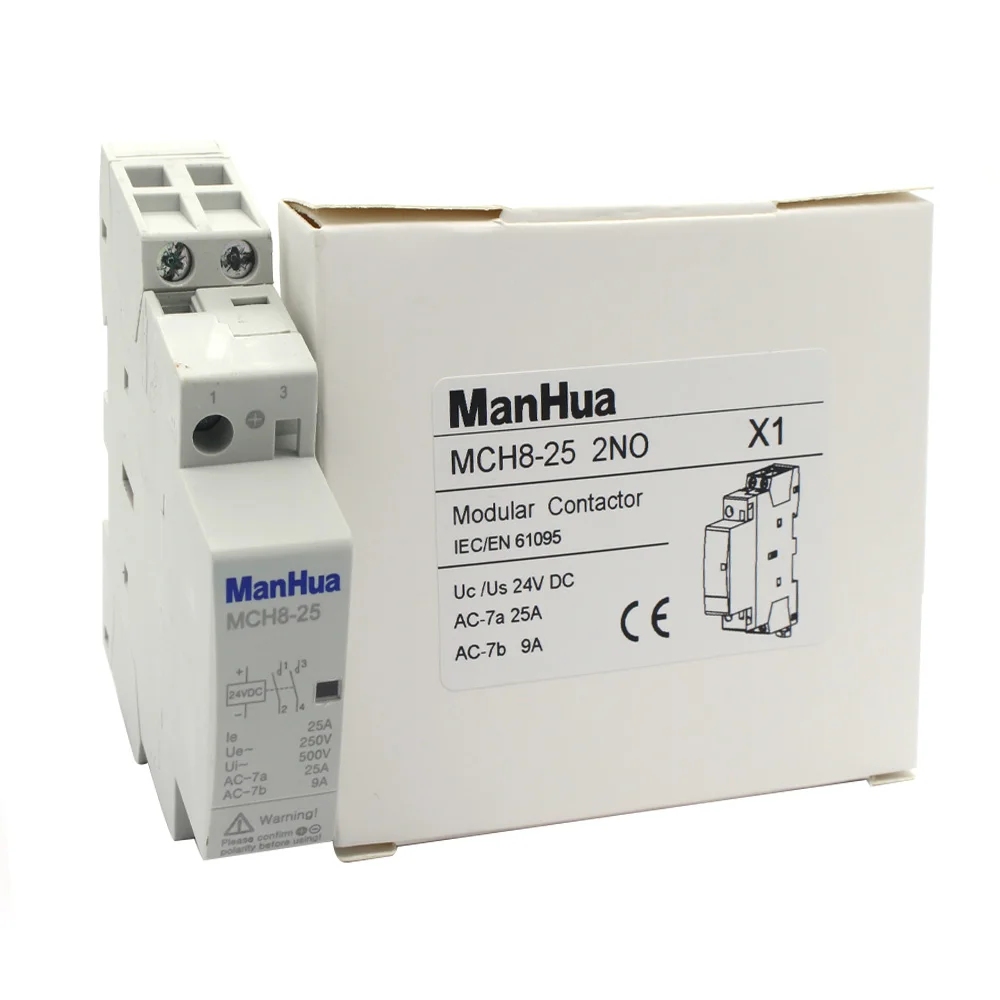 Manhua MCH8-25 Modular Contactor 15A 24VDC Din Rail Household Electric for Home 2NO DC Contactors