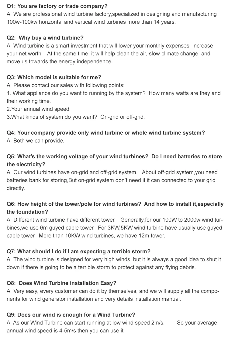 Customized Wind Turbine Generator 2kw 3kw 5kw 10kw 48v 96v 120v 220v
