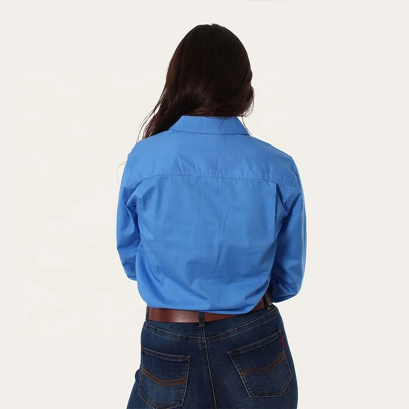 Women Cotton Drill Button Up Work Shirts For Women Long Sleeve Turn