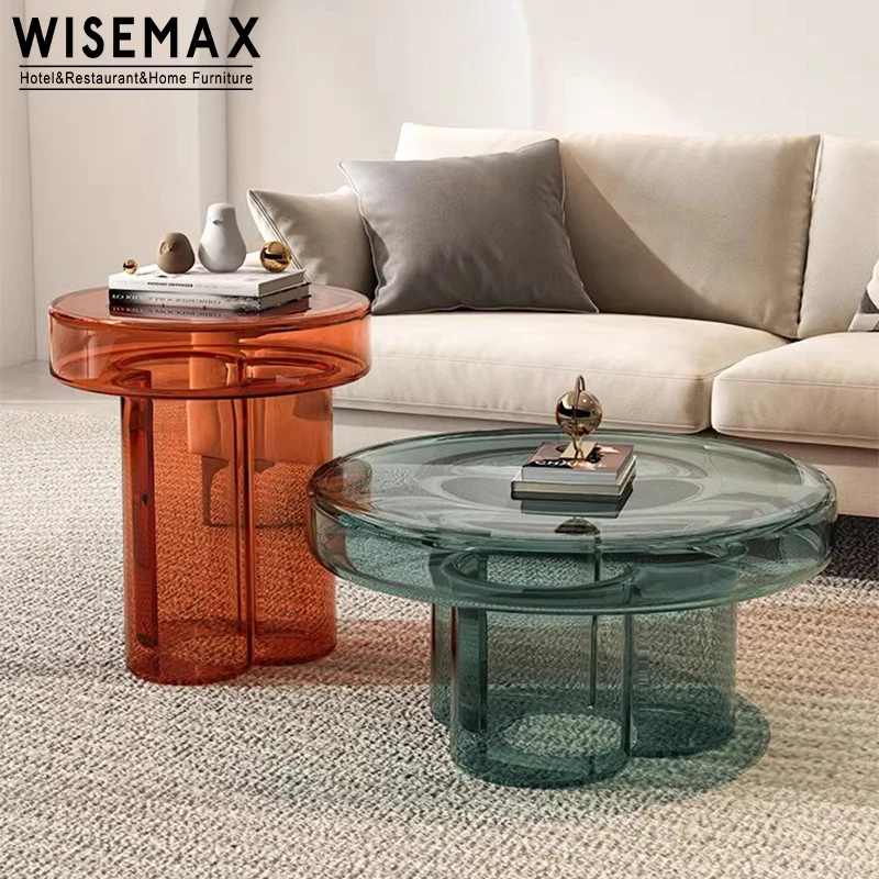 WISEMAX Set di Tavolini a Fungo in Vetro Trasparente in Stile Moderno Mobili per Soggiorno Tavolino Rotondo Tavolo da Tè