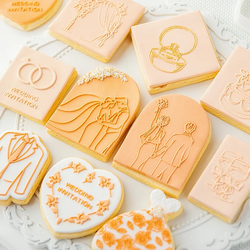 Saffron 19 Designs Wedding Theme Fondant Moulds Embosser Cookie Cutter  Acrylic Board Stamp Rings Cake Dress Couple