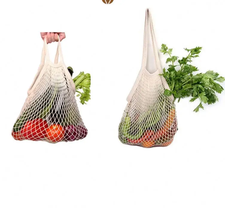 Customize Logo Printing Small Eco Friendly Reusable Grocery Tote Bags Produce Organic 100% Cotton Mesh Shopping Bag