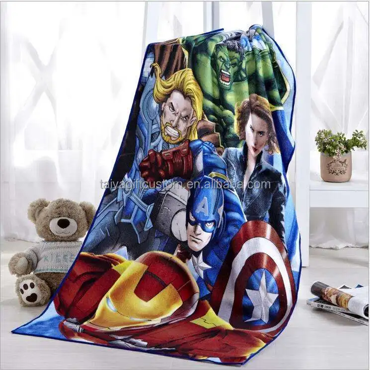 Competitive Price Customized Custom Cartoon Super Hero the Avengers Printed Beach Towel Cartoon Character Kids Bath Towels