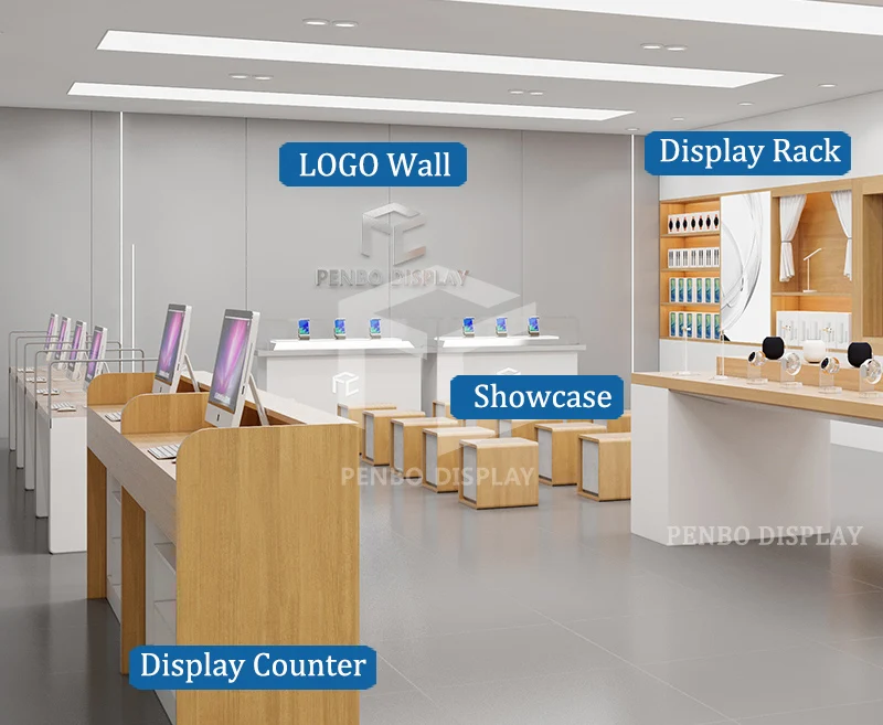 Fashion Design Mobile Phone Display Stand Rack Mdf Wood Computer Cell