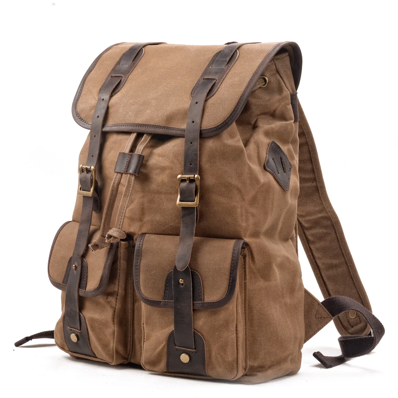 Retro casual large-capacity travel backpack canvas stitching crazy horse cowhide mountaineering bag camping rucksack outdoor bac