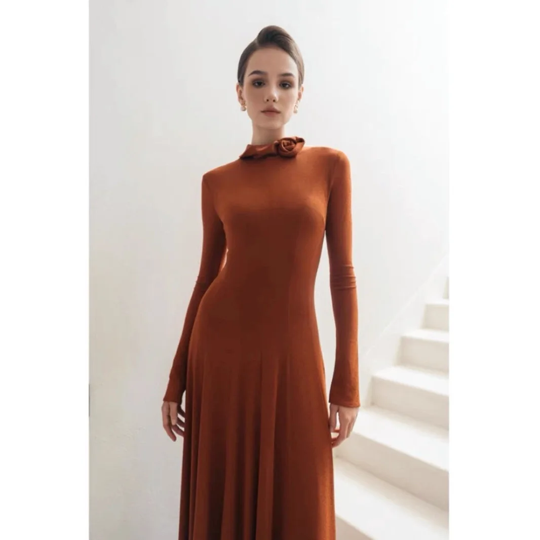 plain evening dresses Empire-Waist Classic Long Satin Prom Dress main image 0