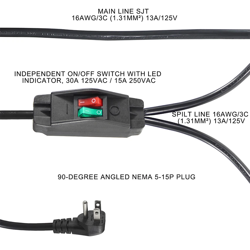 Nema 5-15p Us Retractable Cable Ac Psu 3Pin Standard Plug ON/OFF Switch ...