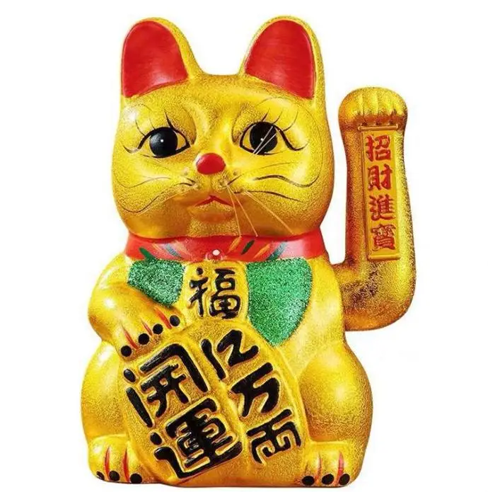 Pottery Maneki Neko Beckoning Lucky Cat 7454 Good Luck Collar 230mm from JAPAN 