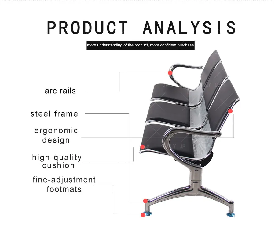 Factory Wholesale Waiting Chair High Quality Metal Frame Hospital Bench With Rails Waiting Bench For Public Area And Airport