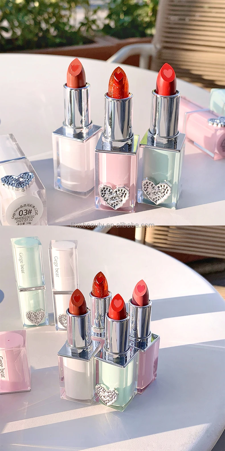格格熊光泽口红唇彩彩妆爱心少女设计高亮保湿持久高冲击彩色唇膏