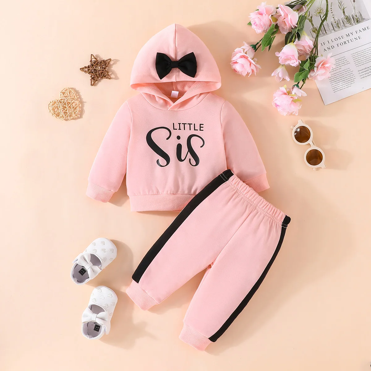 2023 Spring Autumn Infant Clothing Sets Long Sleeve Letter Print Hoodie Patchwork Pants 2 Pieces Baby Clothes for Girls