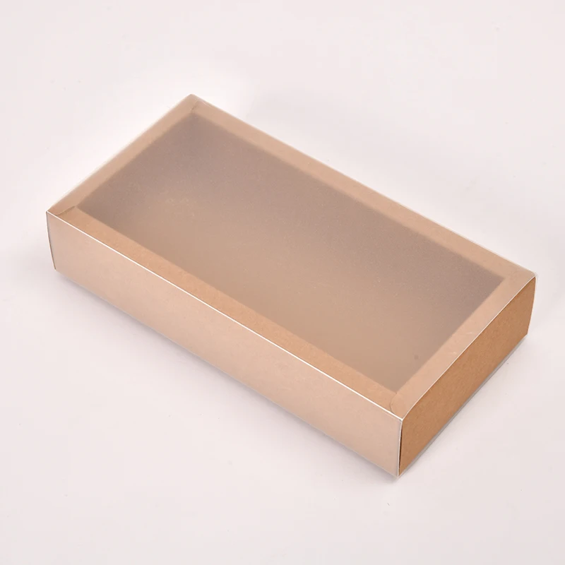 Customized Logo Packaging Kraft Drawer Box Kraft Paper Cardboard Packaging Box With Clear Plastic Pvc Lid