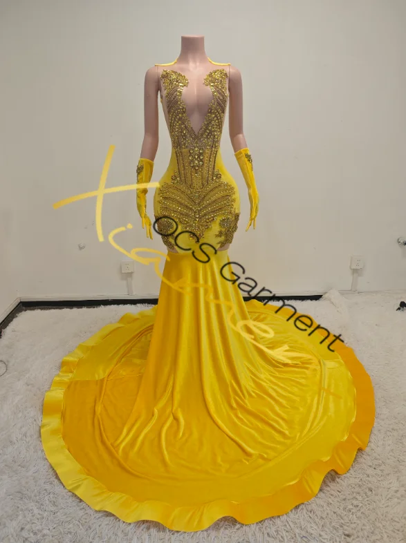 amazon gold prom dress Glitter Gold Mermai Prom Dresses Luxury Beaded Crystals Evening Party Gala  Gown