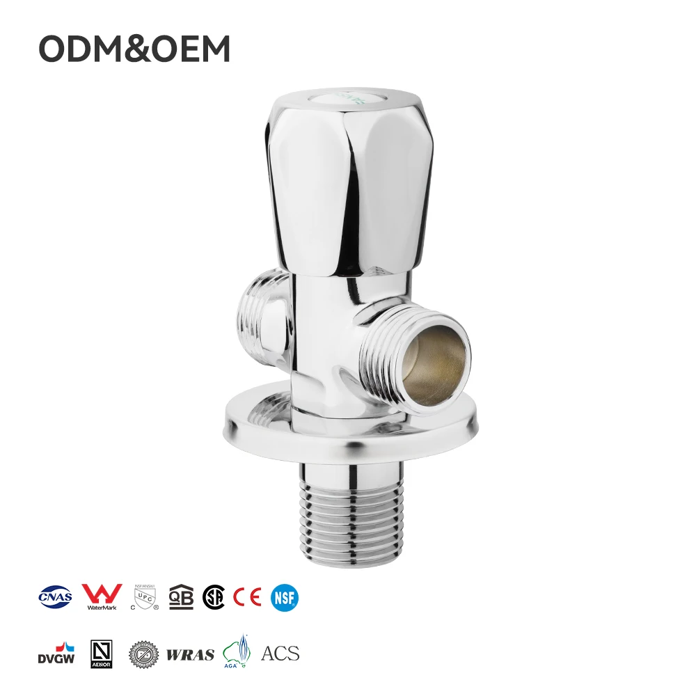 One-in Two-out Brass Angle Valve Chrome Finish Hydraulic Water Distribution Valve PN10 FKM Sealing Washing Machine Toilet Hose