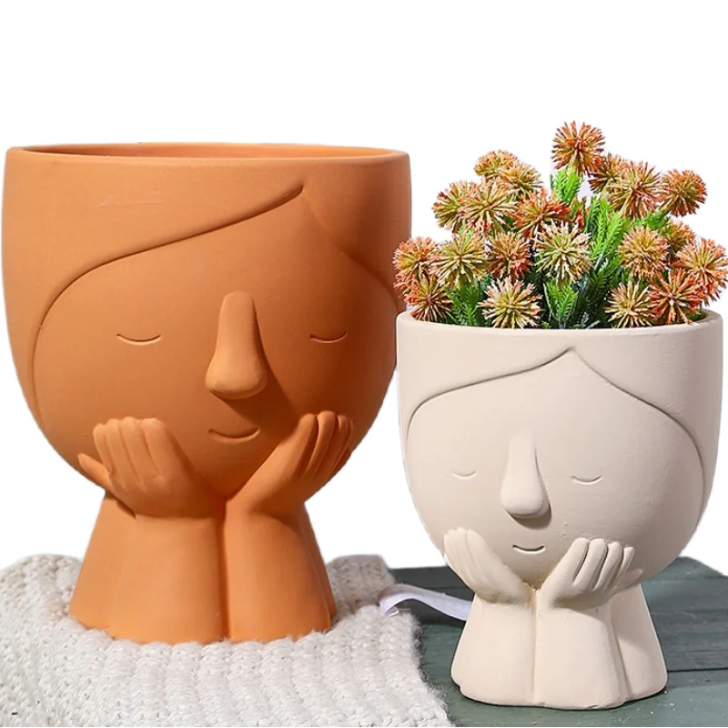 Creative Nordic Ceramic Plant Pot Portrait Little Girl 3D Design Flowerpot for Indoor Outdoor Green Plant Flowers Decor