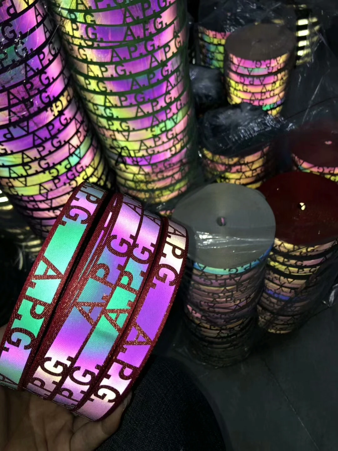 CE EN20471 Reflective Safety Material Ribbons Yellow Silver, Orange Rainbow 100% Polyester to Sew >400 CPL CN;FUJ Sew on WRS