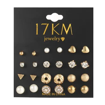 17KM Bohemian Geometric Simple Pearl Crystal Stud Earrings Set For Women Fashion Star Snake Heart Earrings 2022 Trend Jewelry