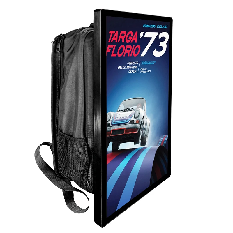 Walking billboard 21.5 24 27 32 inch backpack LCD advertising display built-in software portable  billboard backpack