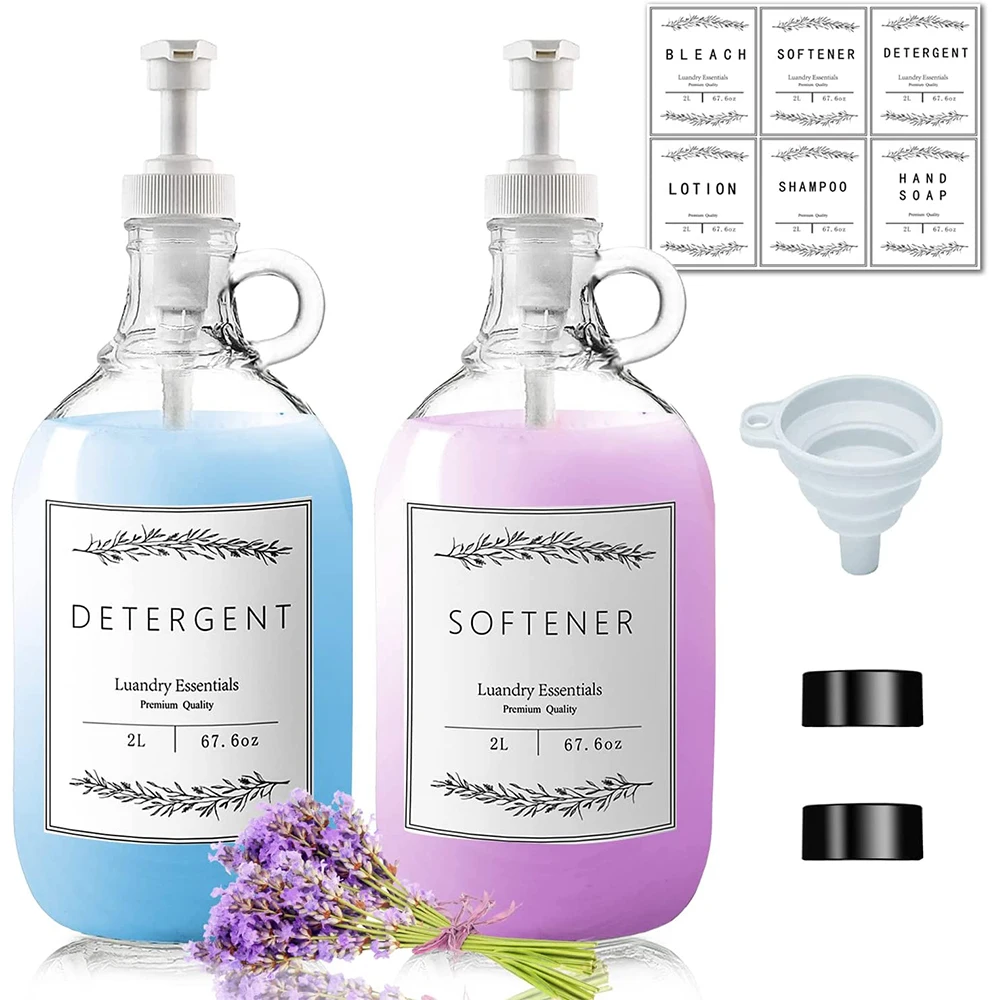 Flüssigwaschmittel-spender Für Waschräume (2er-pack),Weichspüler-spenderbehälter,Halber Gallonen Glasflasche Mit Pumpspender