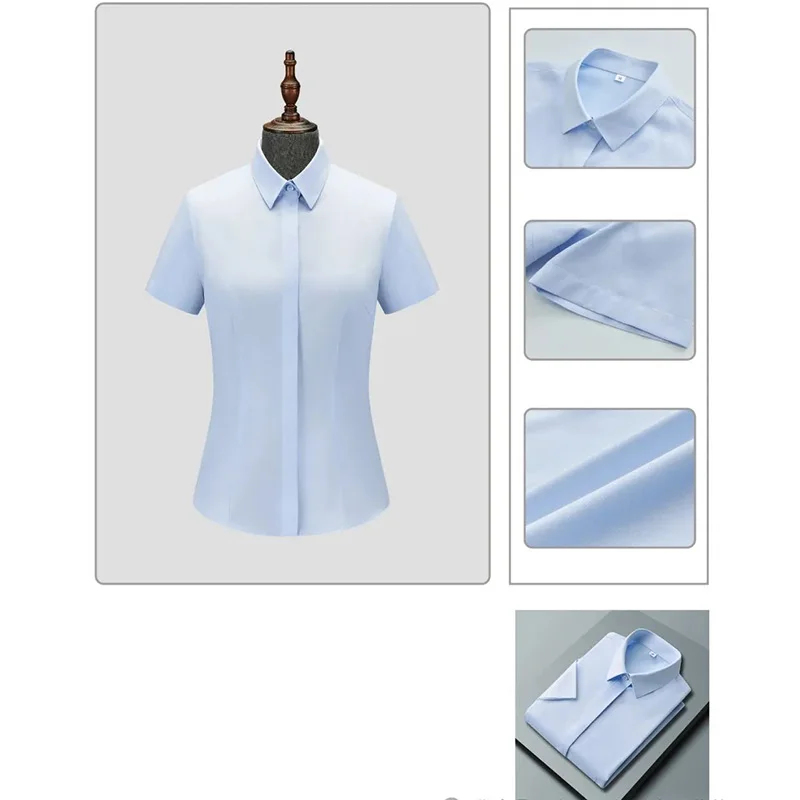 Fashion Style Solid Color Office Uniform Blouse Shirt With Short Sleeves Summer Dress For Women details