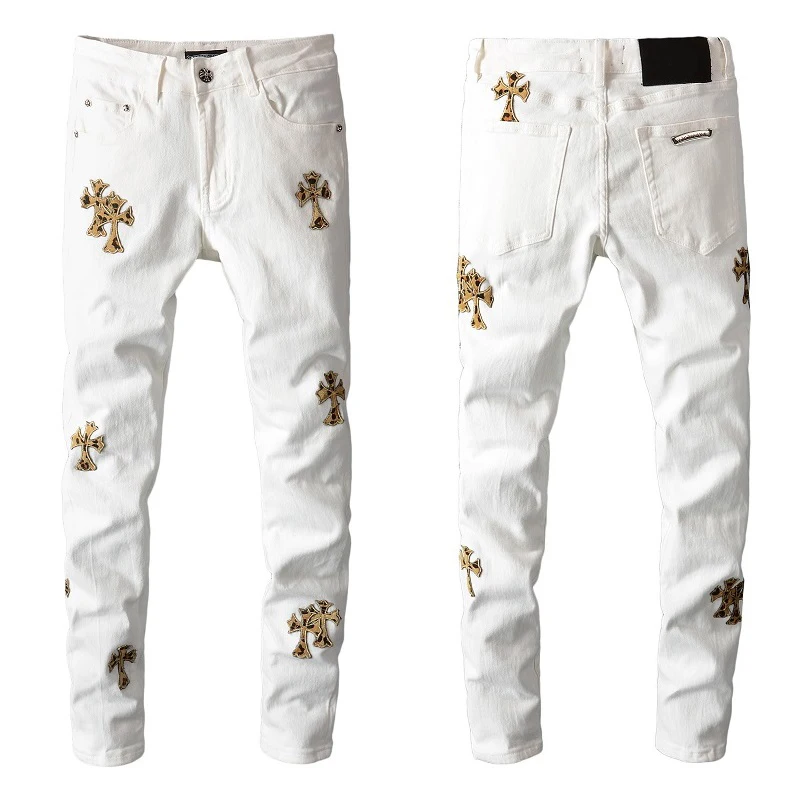Pantalones Bordados Blancos Para Hombre,Jeans Ajustados Elásticos Y  Rectos,Venta Directa De Fábrica,2021 - Buy Moda De Hombre Venta Caliente  Blanco Bordado Vaqueros Stretch Slim,Fábrica Al Por Mayor De Diseño De  Impresión Pantalones