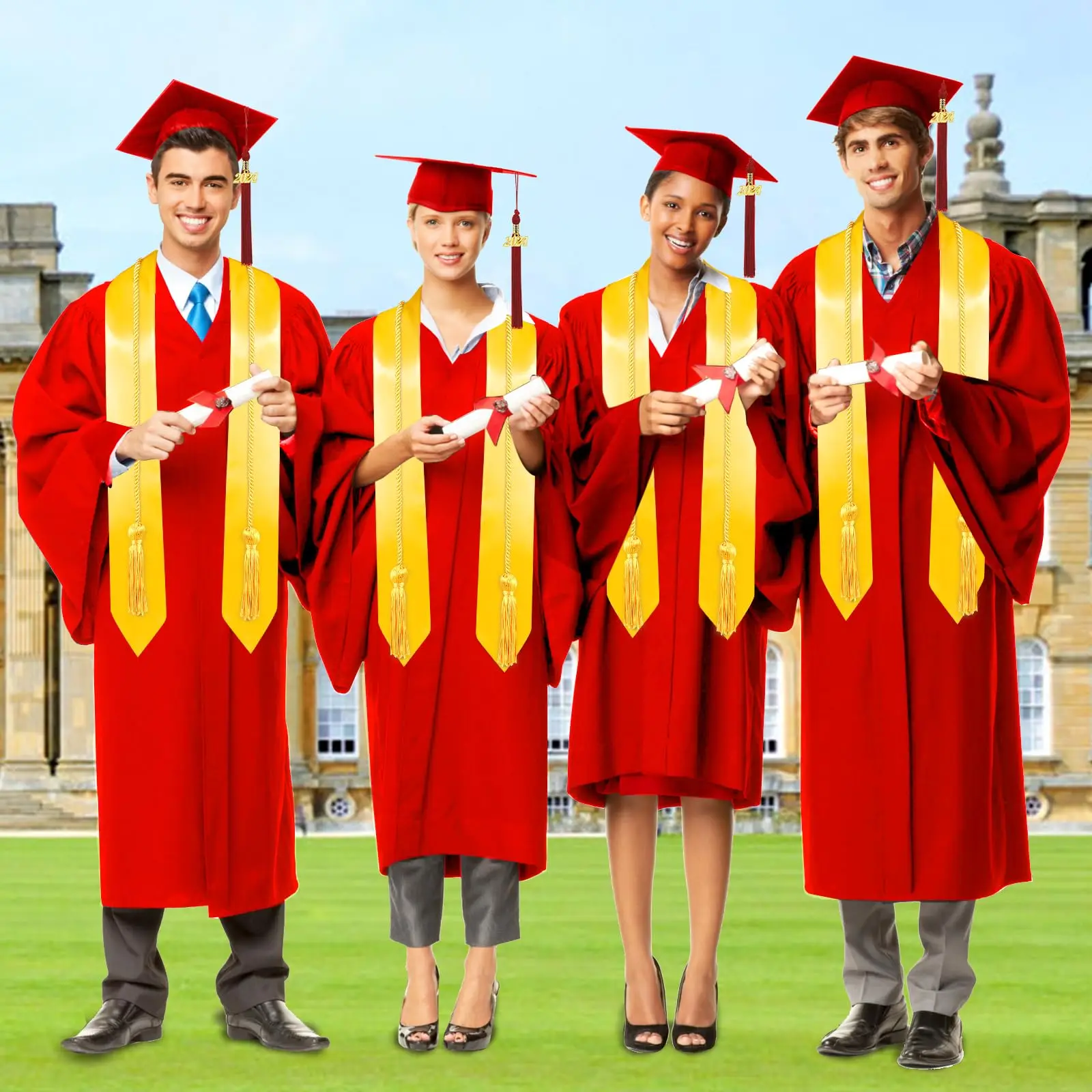 Matte Graduation Gown Set with Tassel Cap Stole - Custom Logo Printing