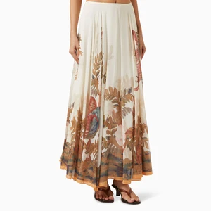 Wisrise Fashion Custom Wholesale Chic Elegant Botanical Print A-line Flowy Chiffon Maxi Skirt