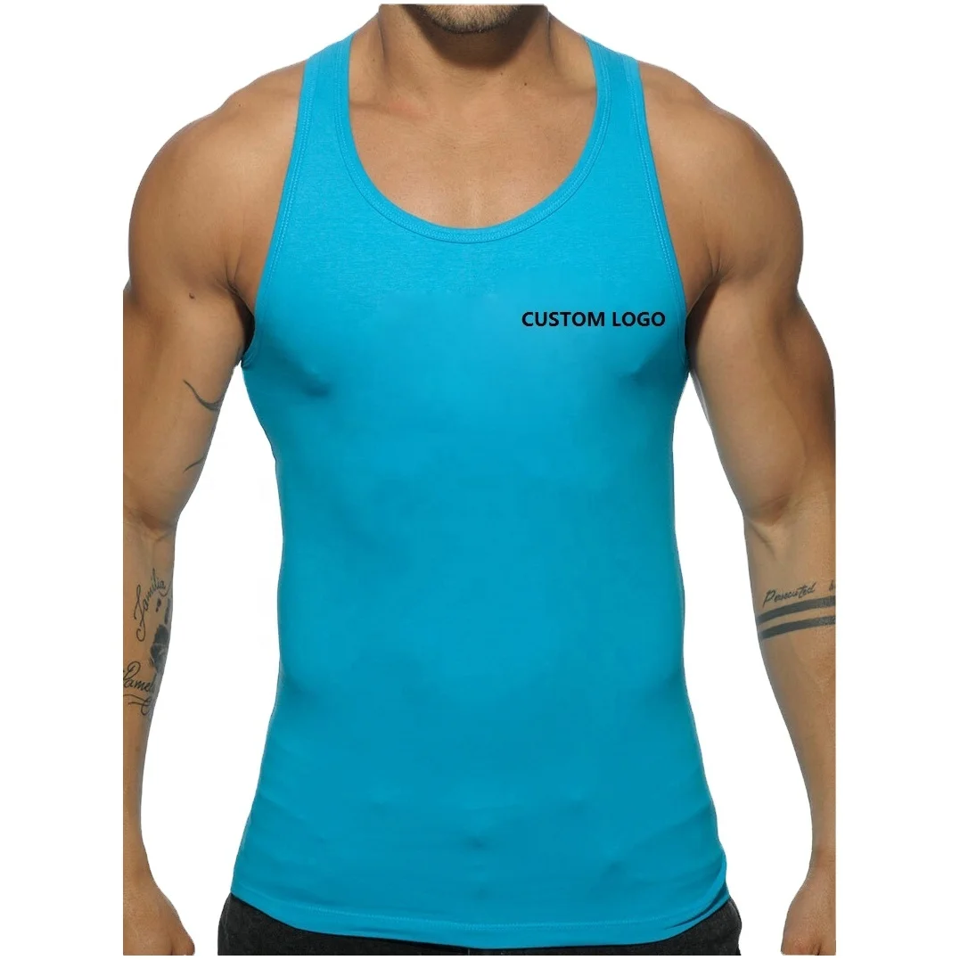 Corex Fitness Stringer Mens Gym Vest Blue Graphic Athletic Fit Workout Tank Top 
