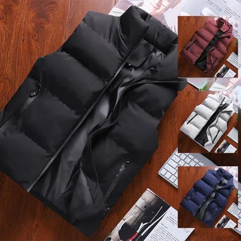 Men's Down Vest Lightweight Packable Puffer Vest Stand Collar Down Vest Zipper Sleeveless Jacket