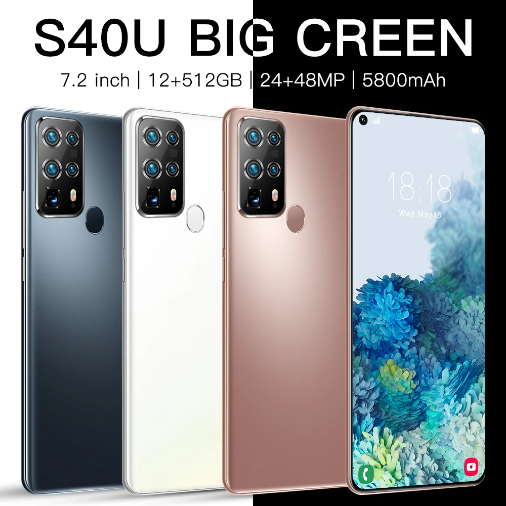 
 S40U 12 Гб + 512 Гб 24MP + 48MP 5800 мА/ч, смартфоны телефоны Дешевые неблокированный Android 10,0 сотовый телефон смарт-с двумя сим-картами 4g  