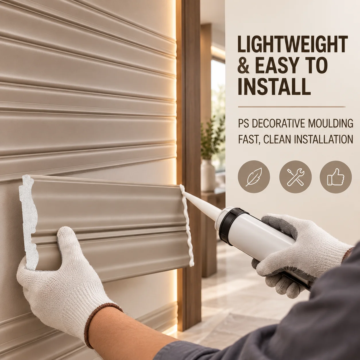 Factory Direct Waterproof PS Decorative Moulding Easy-Clean Wall Trim Baseboard for Interior Decoration