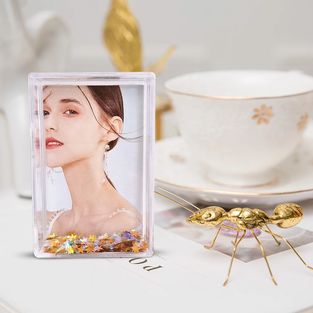 2x3 Inch Instax Mini Girl Gold Star-Shaped Glitter Acrylic Photo Frame  Water Glitter Resistant Plastic Frame for Home Pictures