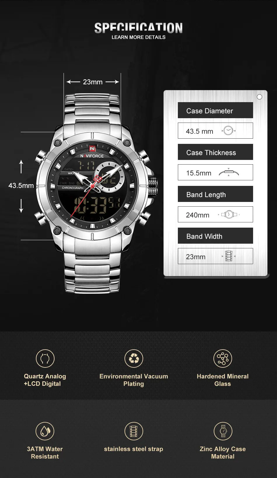 NAVIFORCE 9163 Relógios de Quartzo Masculinos de Moda com Logo Personalizado Boa Qualidade Baixo MOQ em Promoção Novo Lançamento Pulseira de Aço Inoxidável