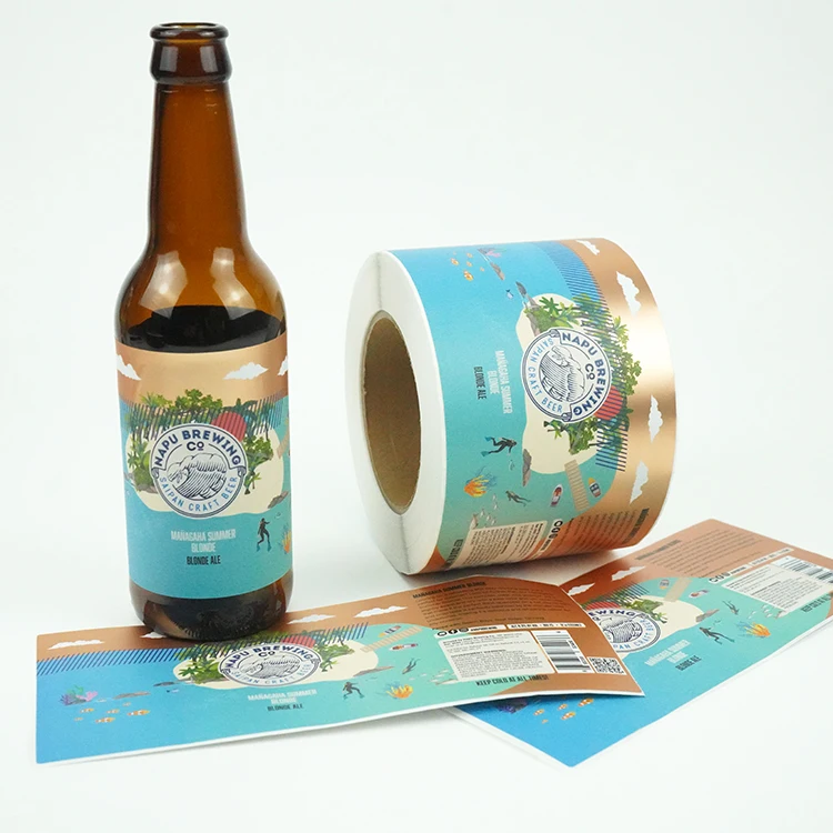 customised self adhesive waterproof roll sticky sticker metallic effect silver bopp glass beer bottle label printing