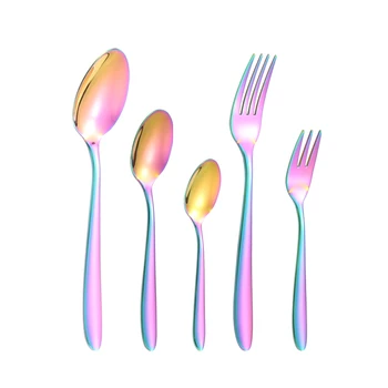 Modern Cutlery Set Stainless Steel Rainbow Coloured Steel Golden Fork And Spoon Set