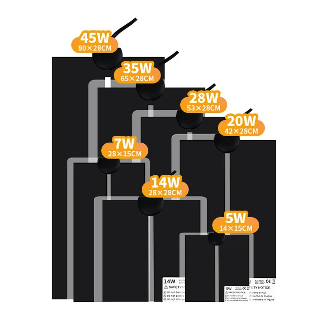 Premium 5-45W Reptile Heat Pad With Digital Thermostat Multiple Plug Options Ideal for Turtles, Snakes, Lizards, Frogs & Spiders