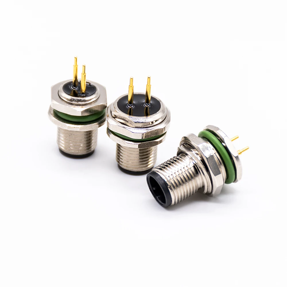 M12 Mount PCB Panel Sensor Connector Male Female Rear 3 4 5 8  Pin Code 90 Degree Angle Socket Flange 5pin Plug Front Wire
