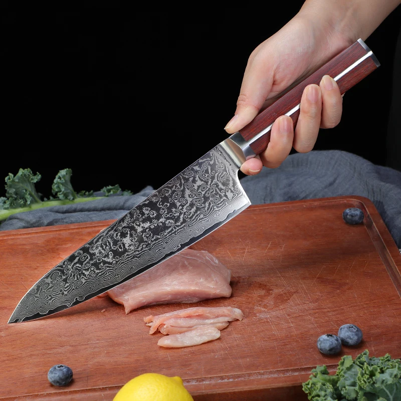 Cuchillo De Chef Damasco 8 Inch Professional Forged Handmade Damascus Steel Kitchen Chef Knife With Rosewood Handle