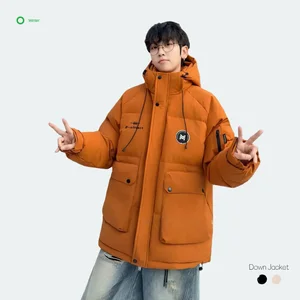 OEM Custom Design Waterproof Windproof Breathable Fall/Winter Men's Casual Thick Down Coat Loose Fit Zipper 90% White Polyester