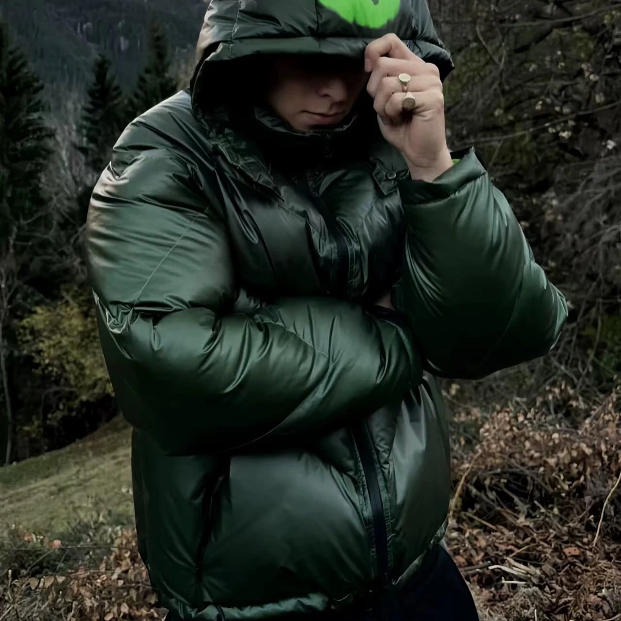 Custom Thermochromic Ink Print Streetwear Crop Vintage Heavyweight Winter Hooded Windproof Color Change Down Puffer Jacket Coat gallery 5
