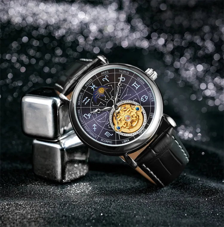 Стильные механические часы-победитель 8271 из Китая, новейшие механические часы из натуральной кожи с водонепроницаемообразным ремешком, автоматические Простые повседневные ручные часы