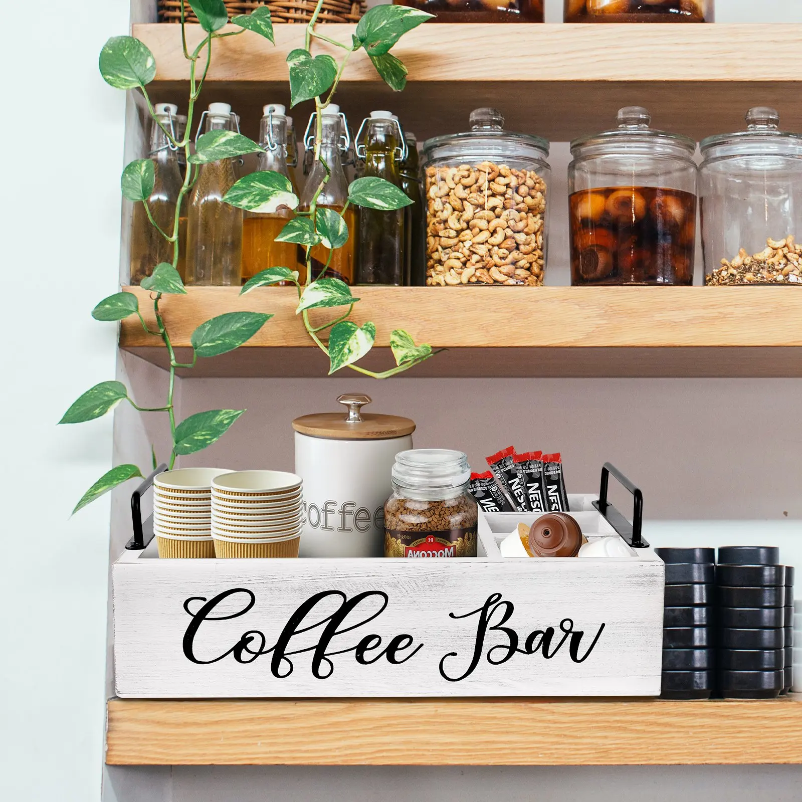 Coffee Station Organizer Wooden Coffee Bar Accessories Organizer For