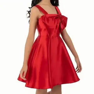 Casual Summer Breathable A-Line Mini Slip Dress for Ladies Red Zipper Fly Spaghetti Strap Solid Pattern Collarless Natural