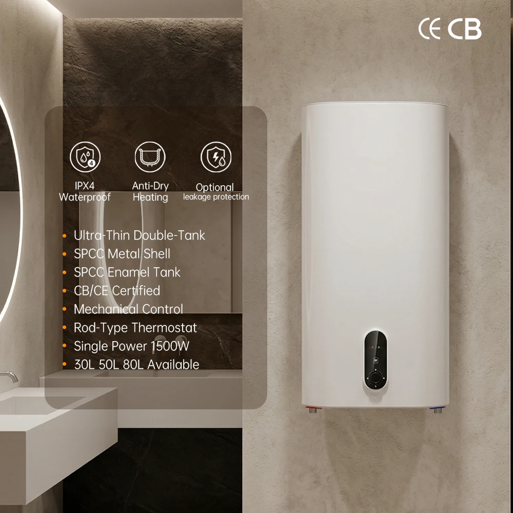30L/50L/80L 1500W Ultra Thin Double Tank Enamel-Lined Wall-Mounted SPCC Metal Shell Household Electric Water Heater