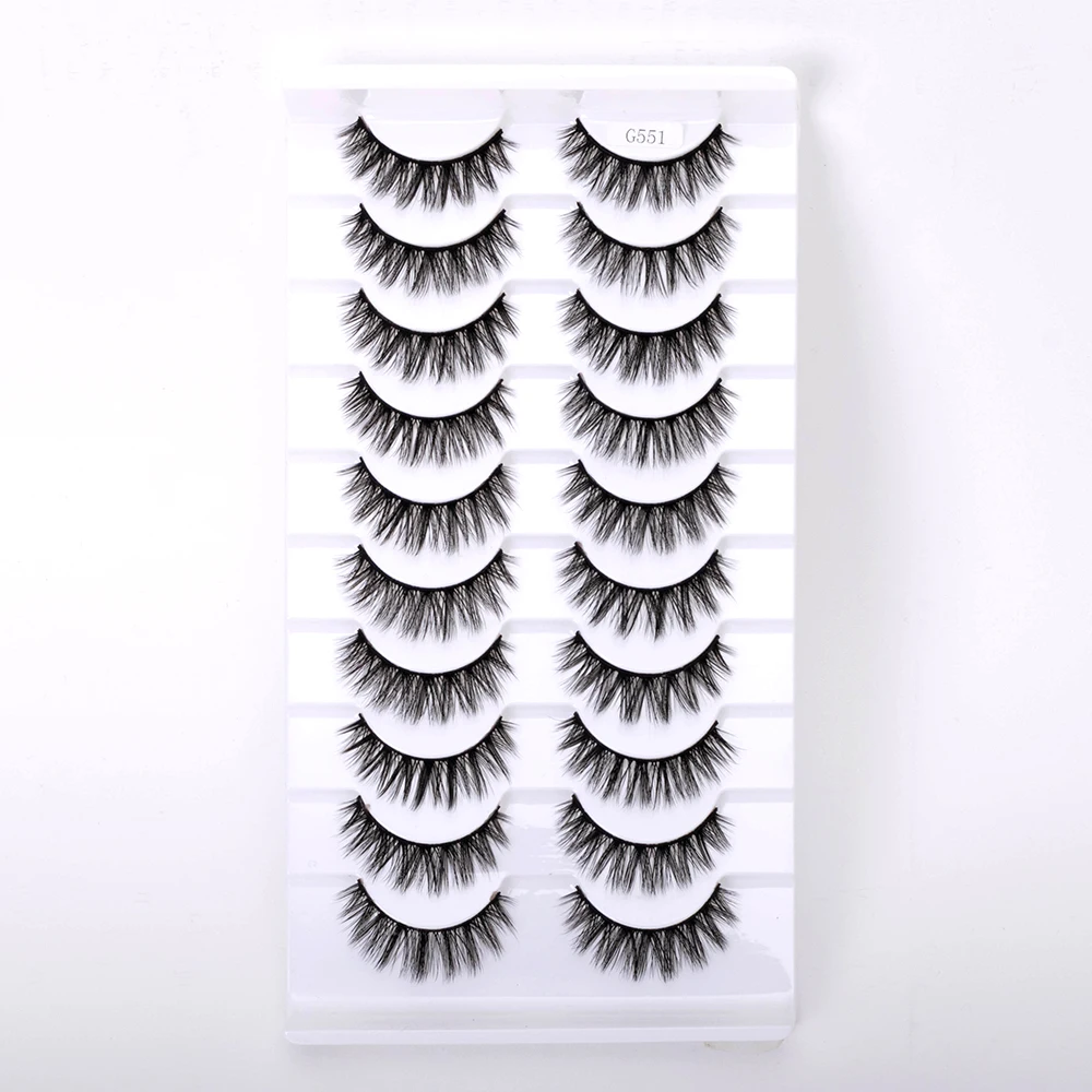 Yiernuo 10 Pairs Natural Short Eyelashes 3D Silk Full Strip Wholesale From Qingdao Vendor Factory Best Price in China