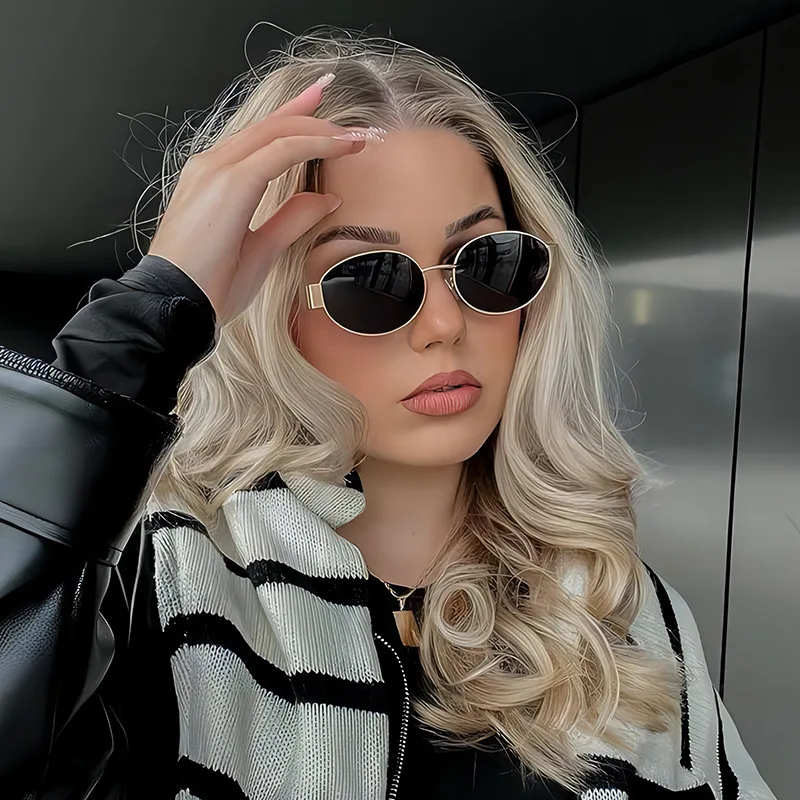Nuevas gafas de sol de metal con marco ovalado, gafas de sol de alta calidad, logotipo personalizado, gafas de sol para exteriores para hombres y mujeres