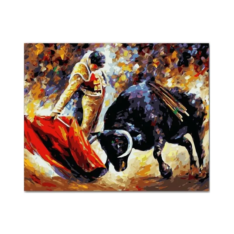 CHENISTORY DZ993086 Abstract Bullfight Diy Canvas Painting by Numbers for Adults Acrylic Pigment Paint by Number Arts Craft