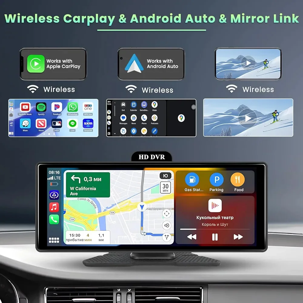 Viewpro | 10.26 Auto Display 4K & 1080P Dual Lens DVR Video Recorder Draadloze Carplay En Android Auto Draagbare Head Unit