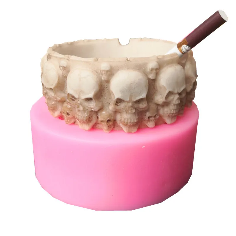 Skull Ashtray Silicone Mold Resin Gypsum Flowerpot DIY Halloween Candle Mould 